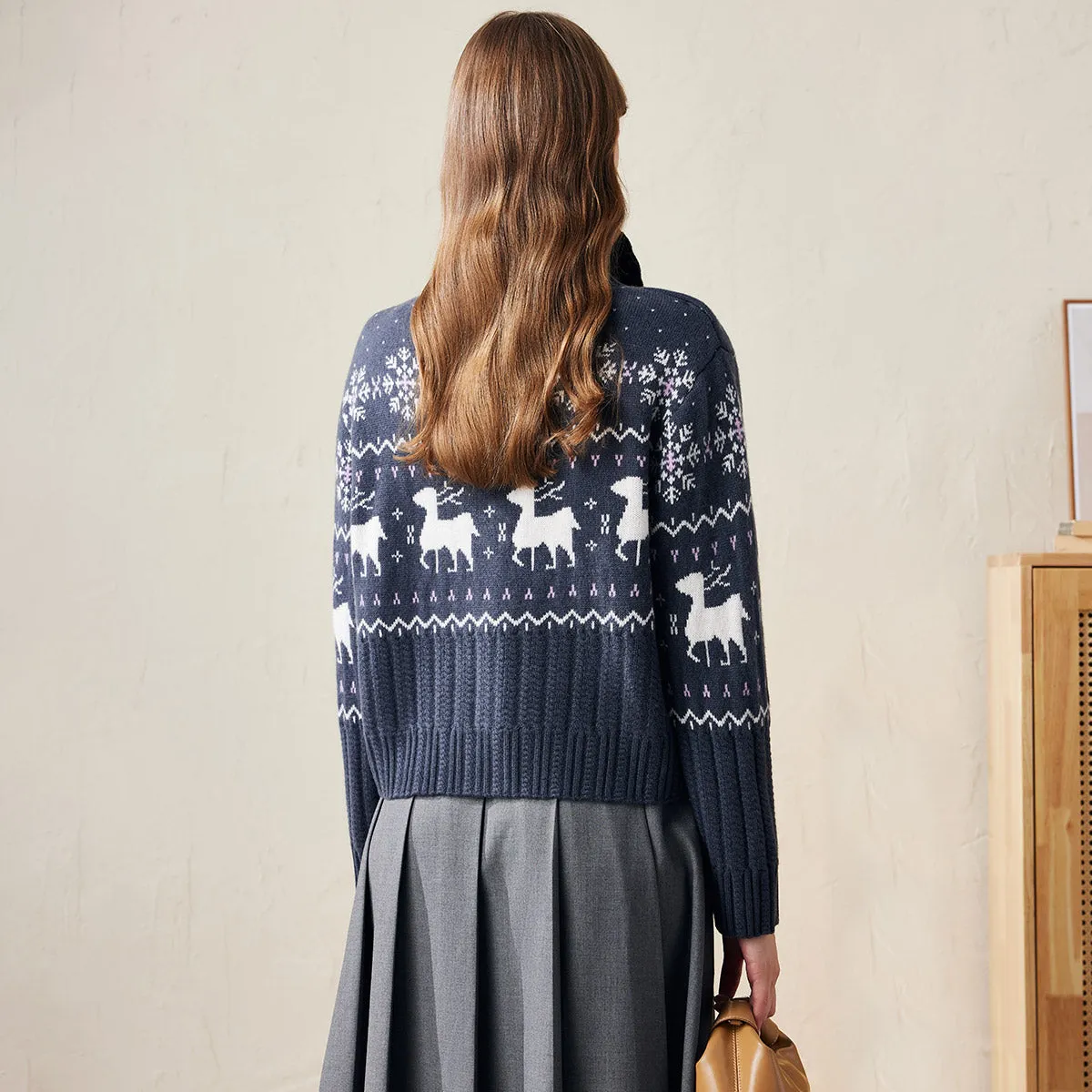 100% Wool Cozy Reindeer Knit Cardigan