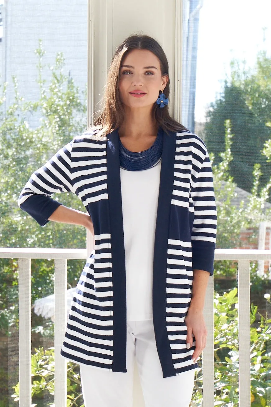 33" Long Striped Open Cardigan