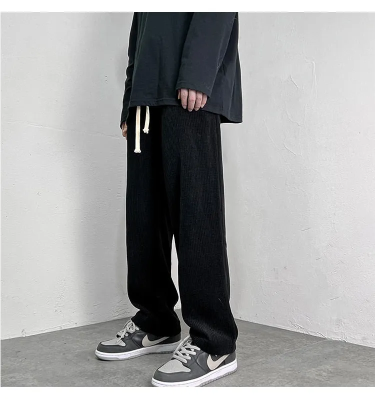 4 Colors Drawstring Corduroy Pants Men Fashion Cotton Casual Pants Men Streetwear Hip Hop Loose Straight Pants Mens Trousers