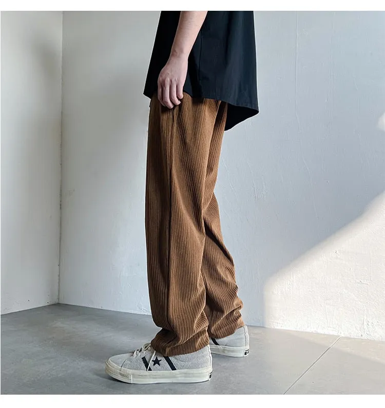 4 Colors Drawstring Corduroy Pants Men Fashion Cotton Casual Pants Men Streetwear Hip Hop Loose Straight Pants Mens Trousers