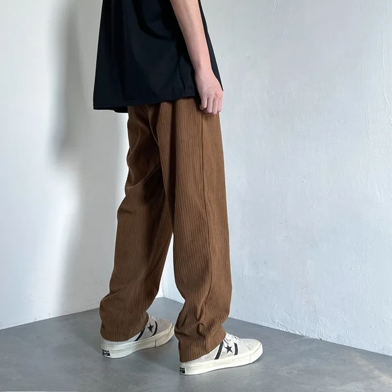 4 Colors Drawstring Corduroy Pants Men Fashion Cotton Casual Pants Men Streetwear Hip Hop Loose Straight Pants Mens Trousers