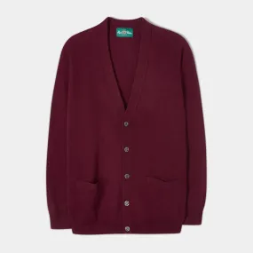 Alan Paine Cornwall Saddle Shoulder Lambswool Cardigan in Bordeaux - Classic Fit