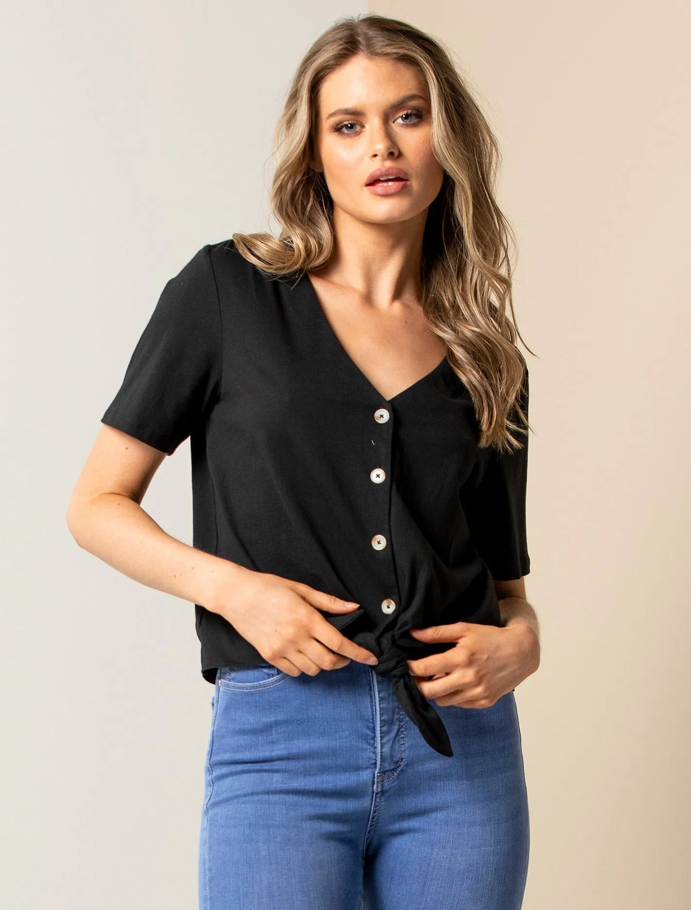 Alicia Tie Front Button Tee