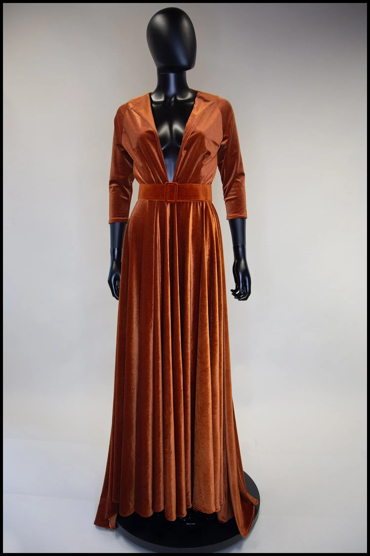 Amber - Burnt Orange Velvet Maxi Dress