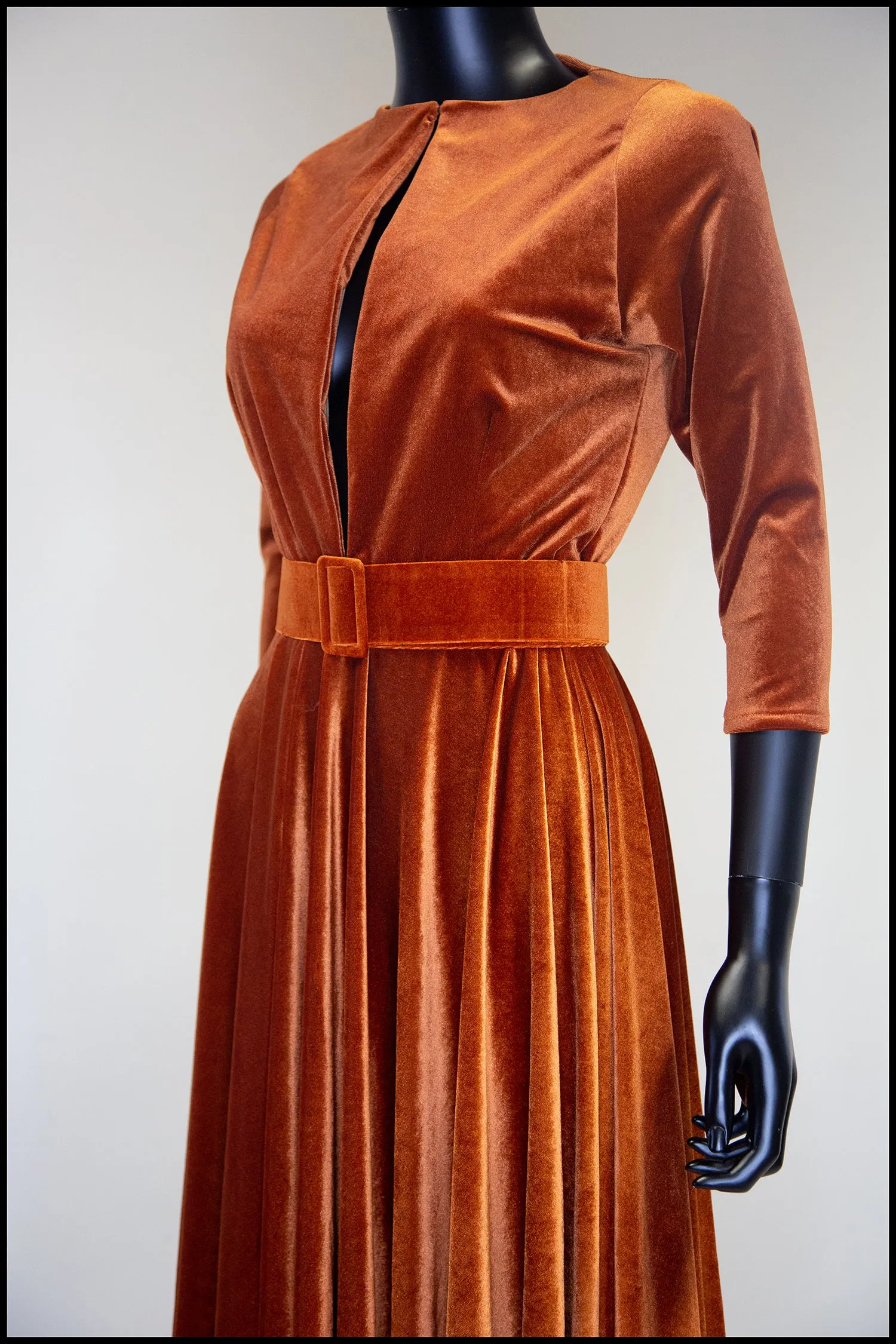 Amber - Burnt Orange Velvet Maxi Dress