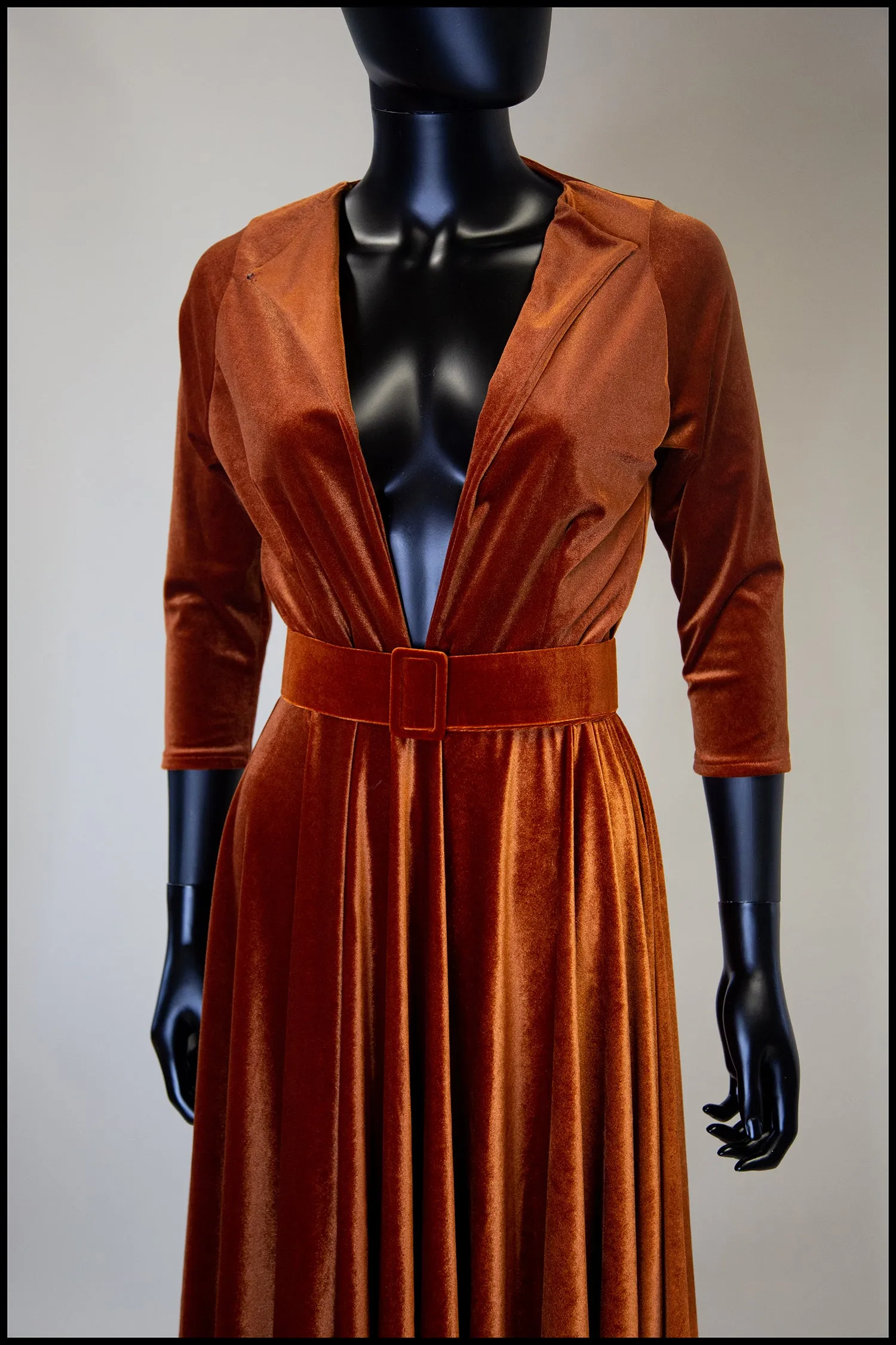 Amber - Burnt Orange Velvet Maxi Dress