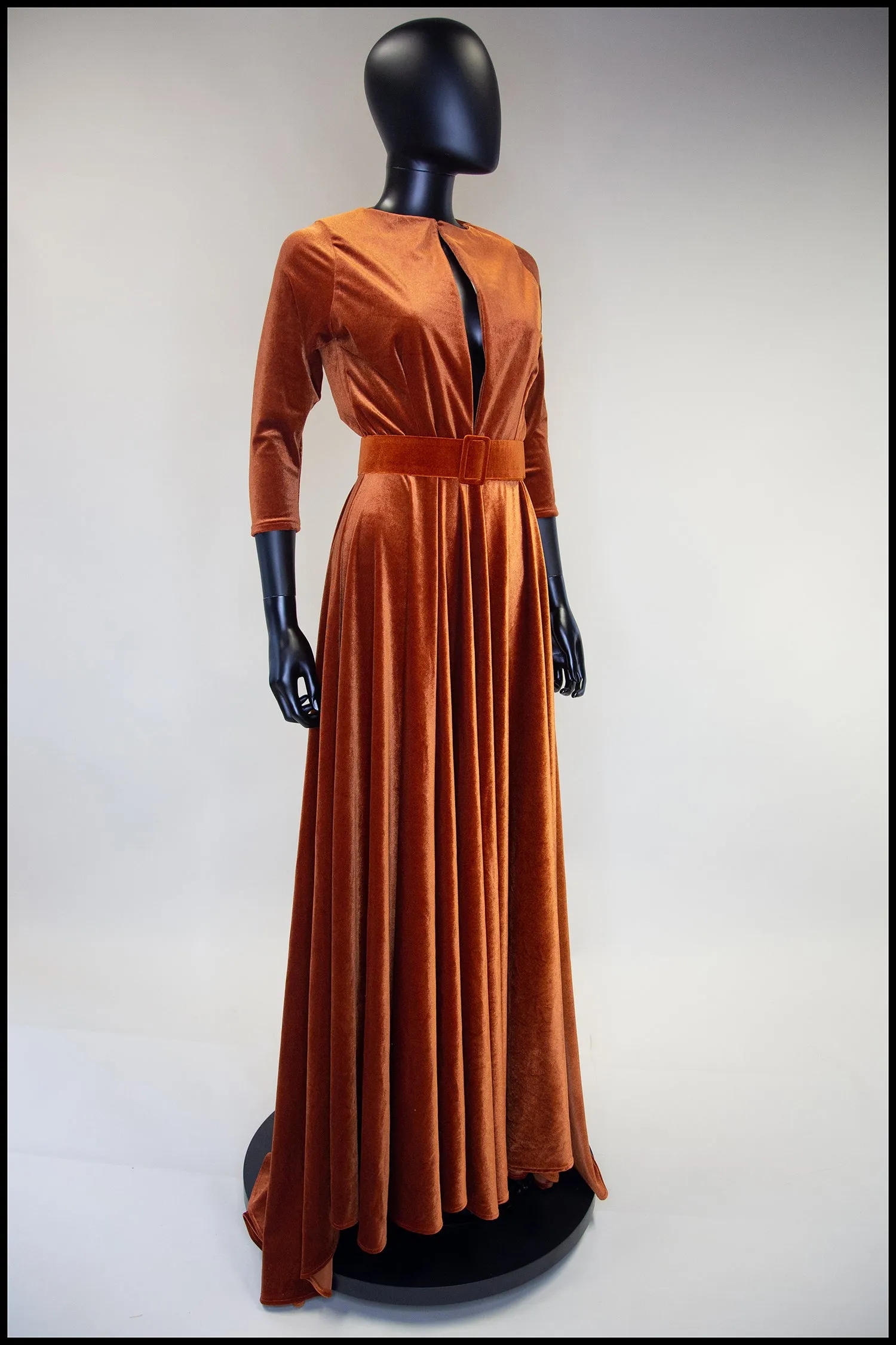 Amber - Burnt Orange Velvet Maxi Dress