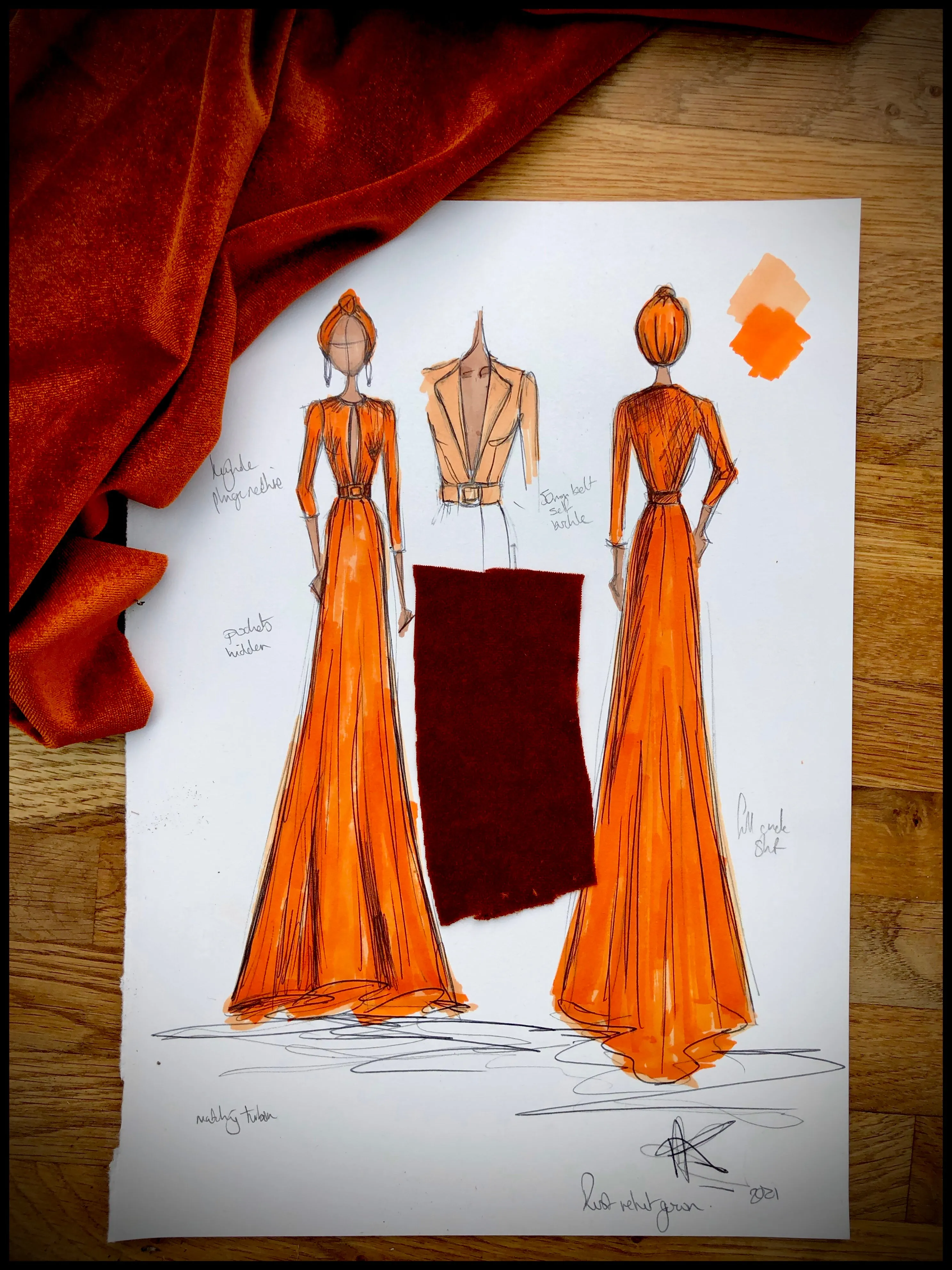 Amber - Burnt Orange Velvet Maxi Dress