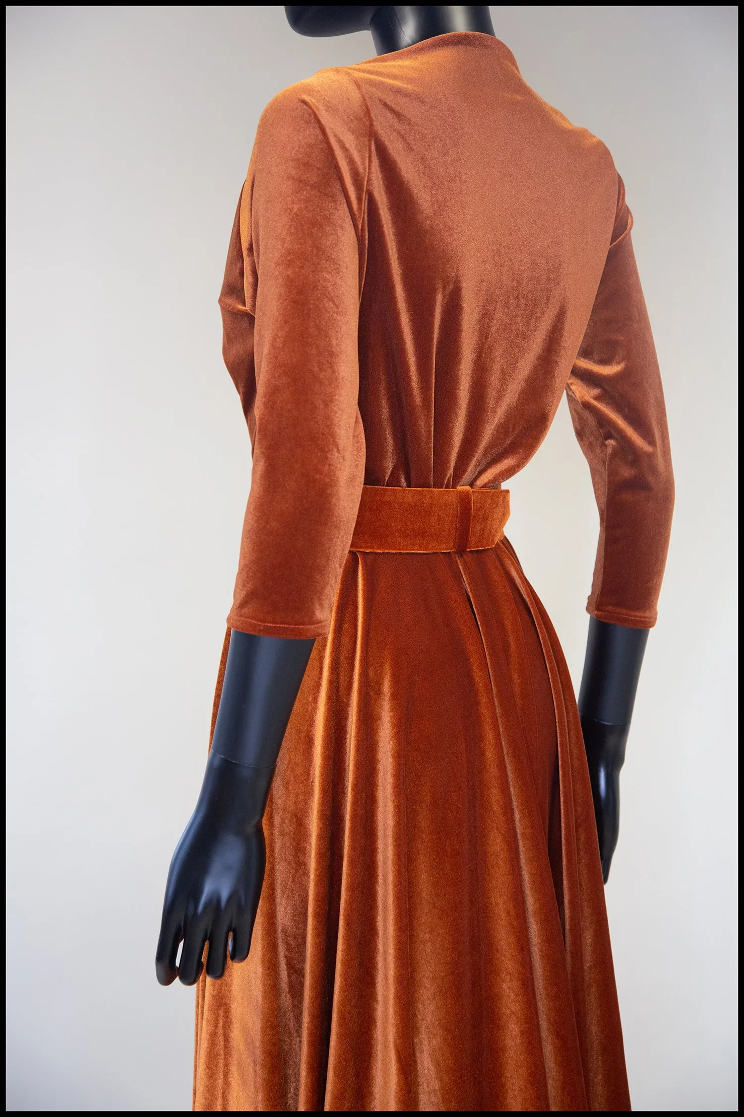 Amber - Burnt Orange Velvet Maxi Dress