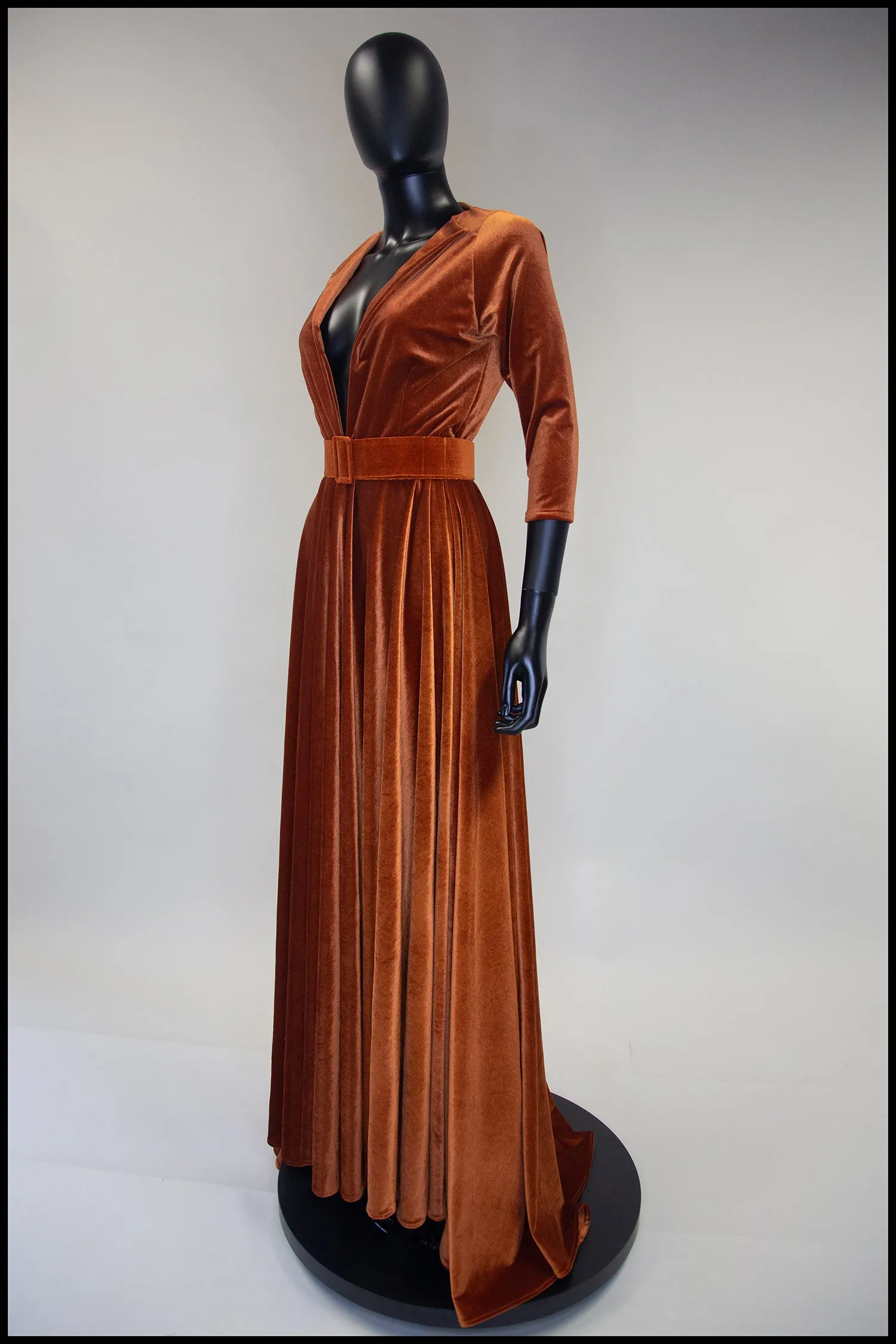 Amber - Burnt Orange Velvet Maxi Dress