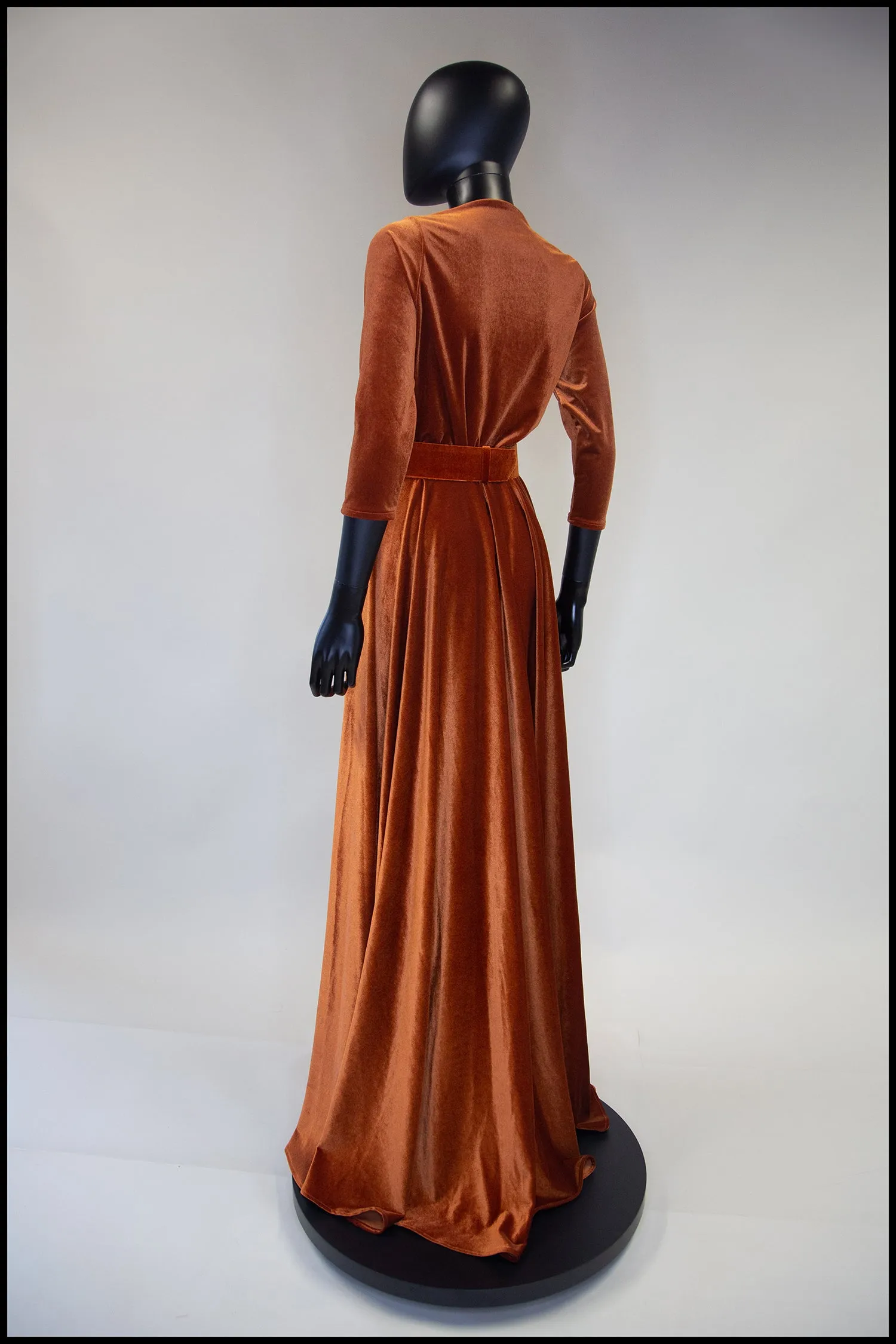 Amber - Burnt Orange Velvet Maxi Dress