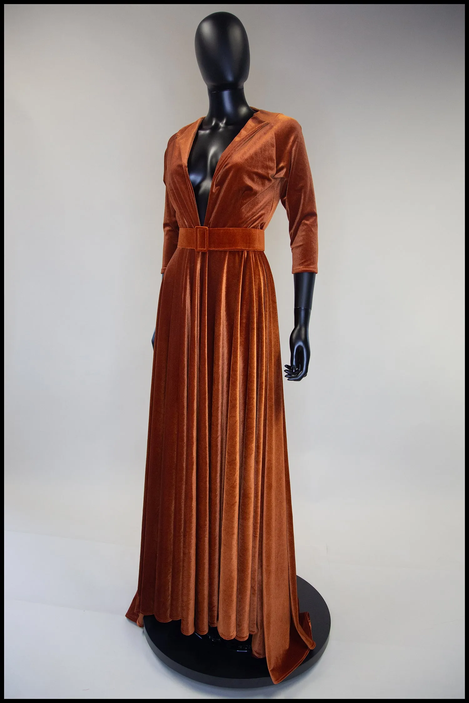 Amber - Burnt Orange Velvet Maxi Dress