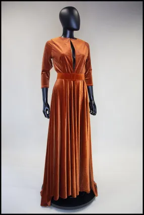 Amber - Burnt Orange Velvet Maxi Dress