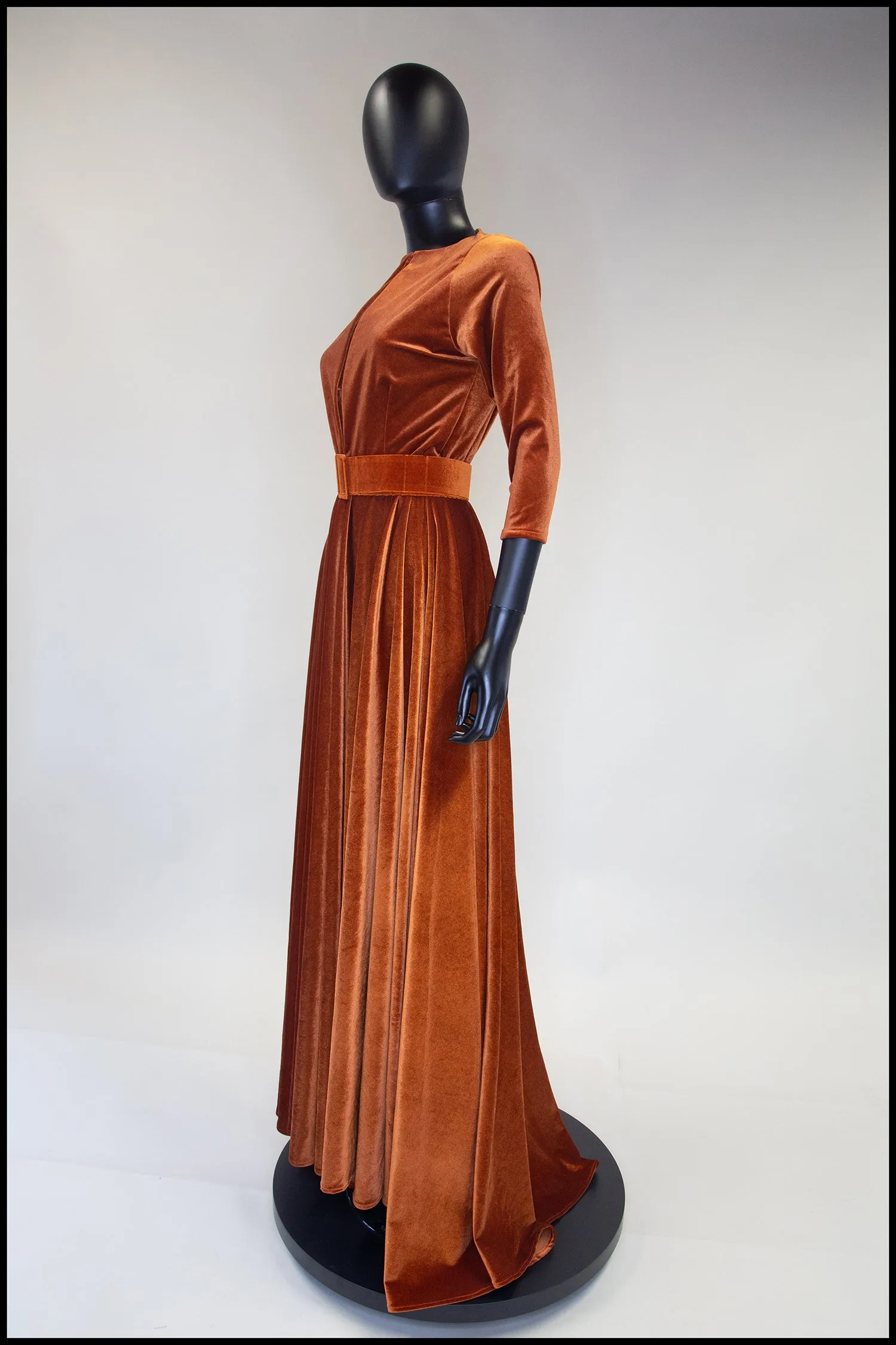 Amber - Burnt Orange Velvet Maxi Dress