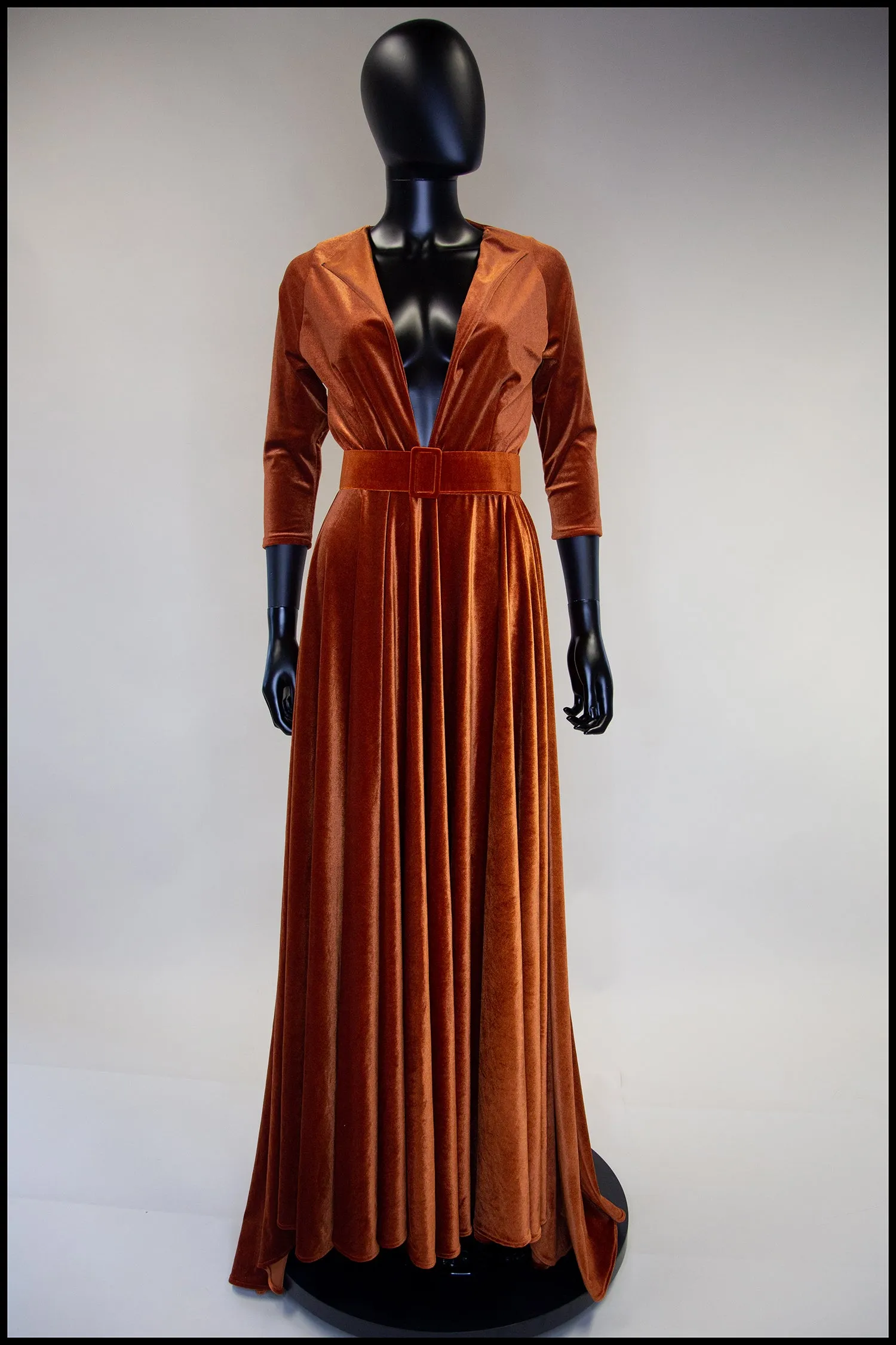 Amber - Burnt Orange Velvet Maxi Dress