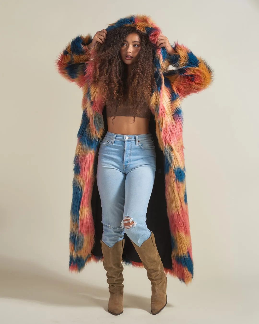 American Swallow Hooded Faux Fur Long Coat | Women's