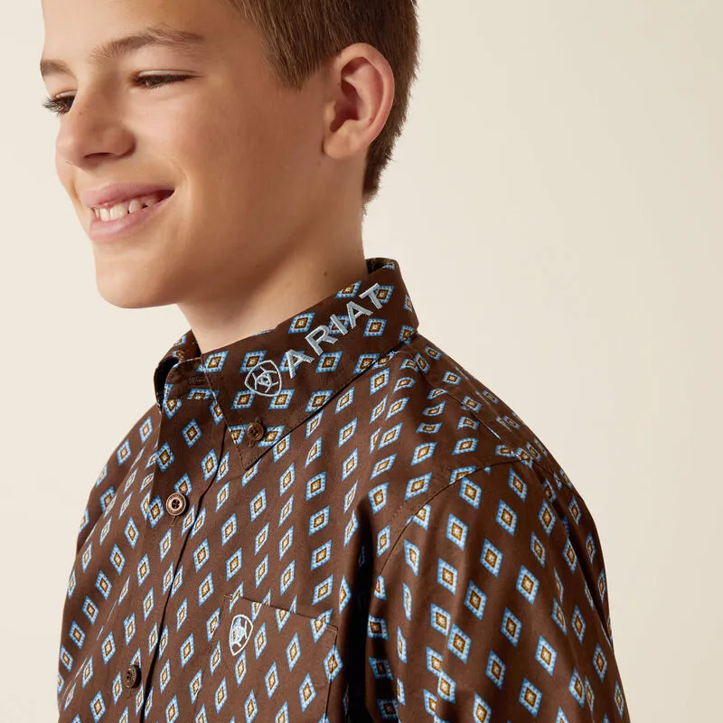 Ariat Boys Team Oak Classic Fit Shirt- Brown Light Blue