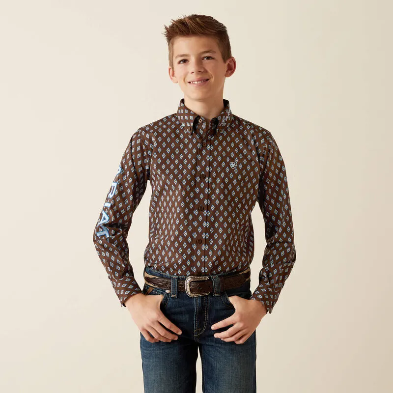 Ariat Boys Team Oak Classic Fit Shirt- Brown Light Blue