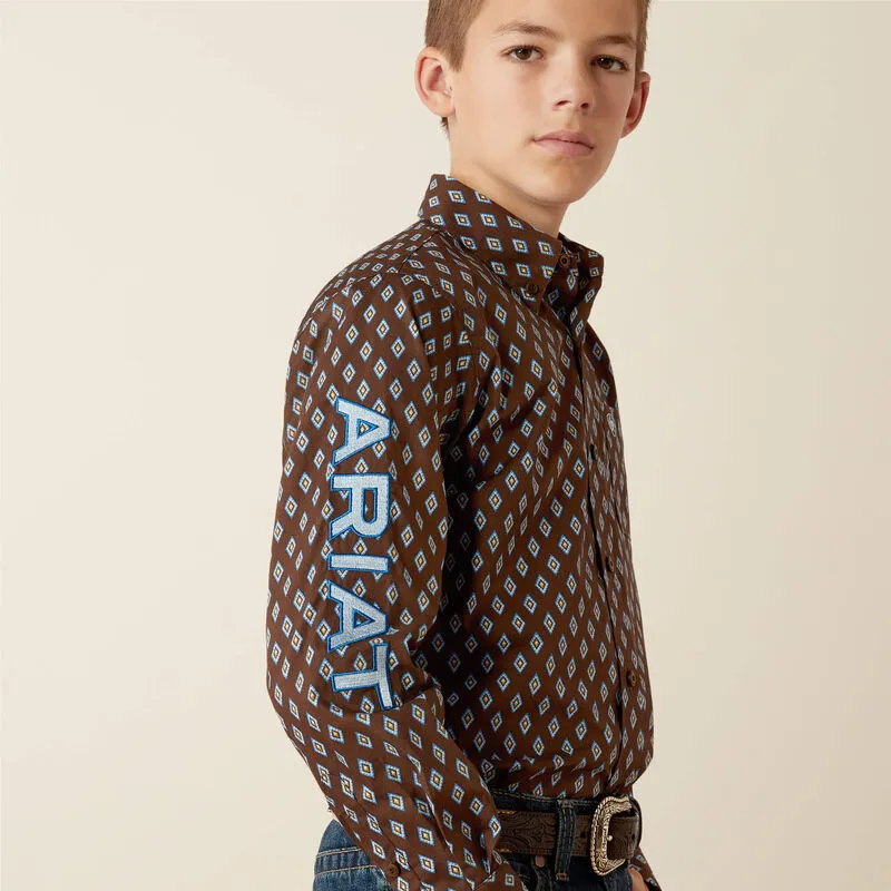 Ariat Boys Team Oak Classic Fit Shirt- Brown Light Blue