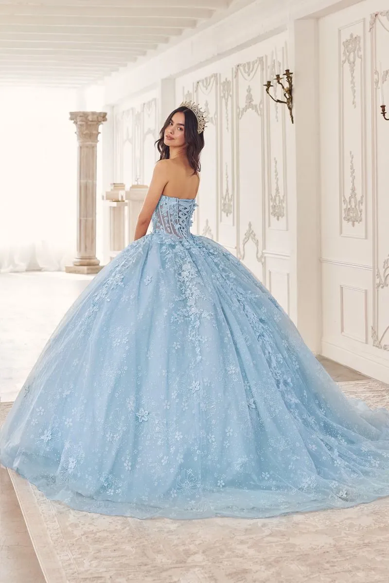 AZALINA Sheer Capelet Floral Applique Quinceañera Ball Gown Dress