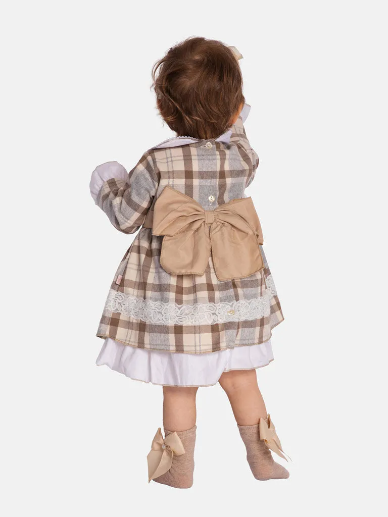 Baby Girl Antonia Collection Tartan Dress - Beige/Gold