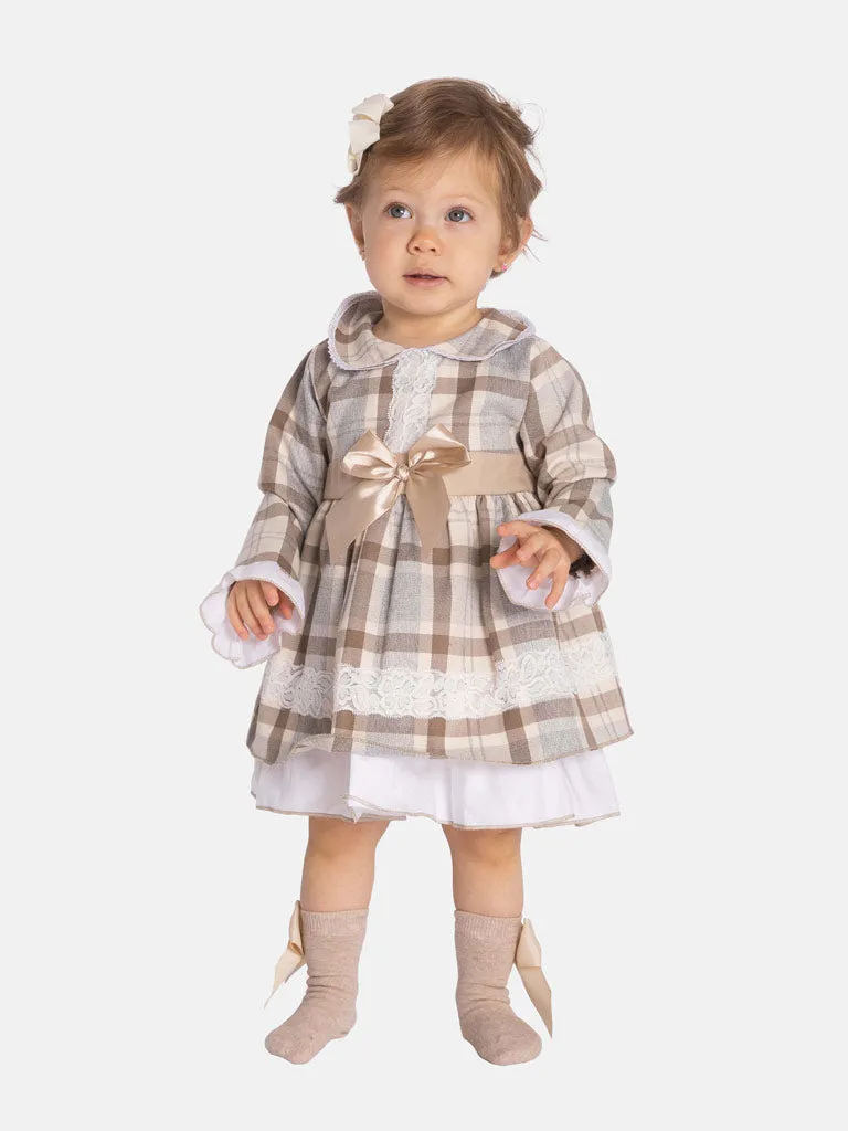 Baby Girl Antonia Collection Tartan Dress - Beige/Gold