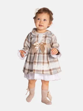 Baby Girl Antonia Collection Tartan Dress - Beige/Gold