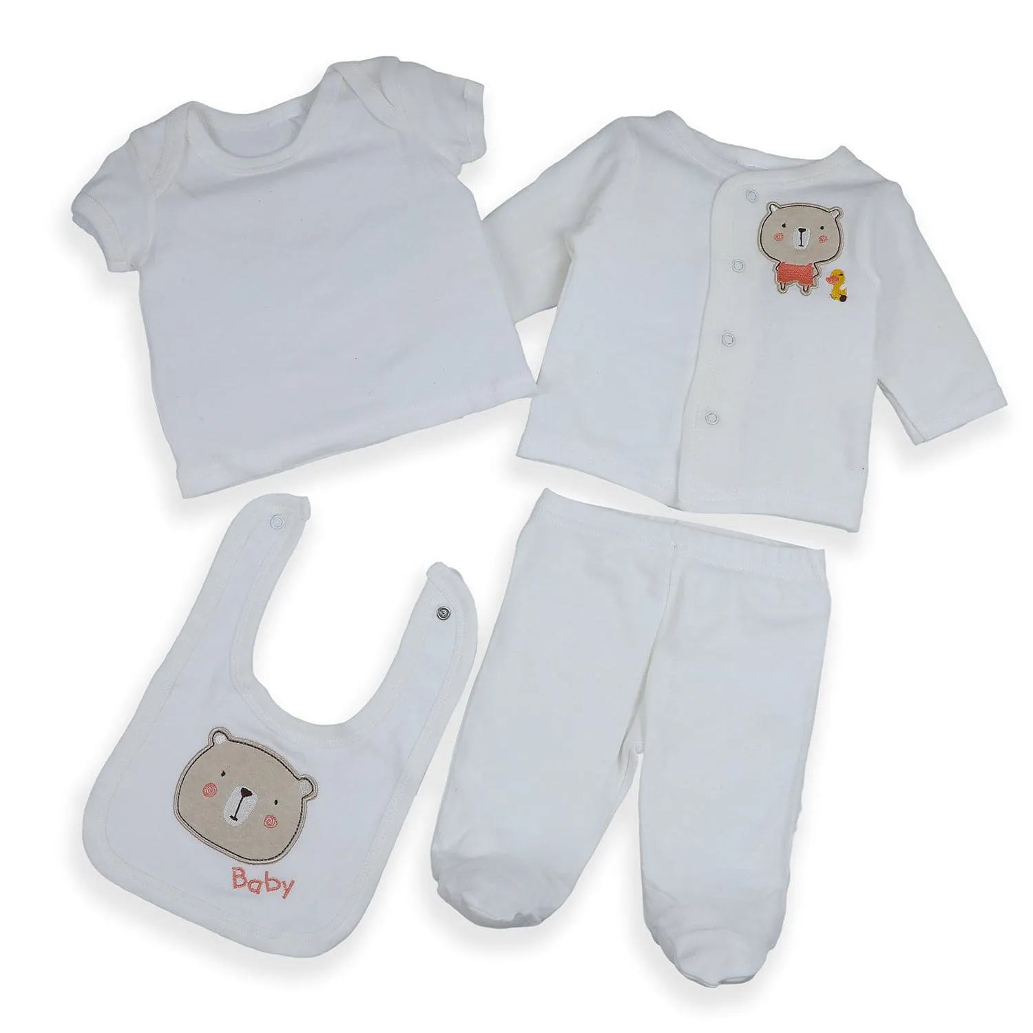 Baby Moo Cute Animal Embroidered Cotton Infant Essentials 8 pcs Romper Gift Set - White