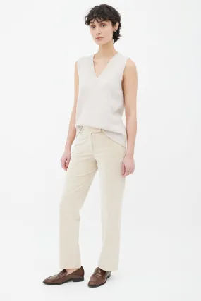 Beige Corduroy Straight Leg Pant