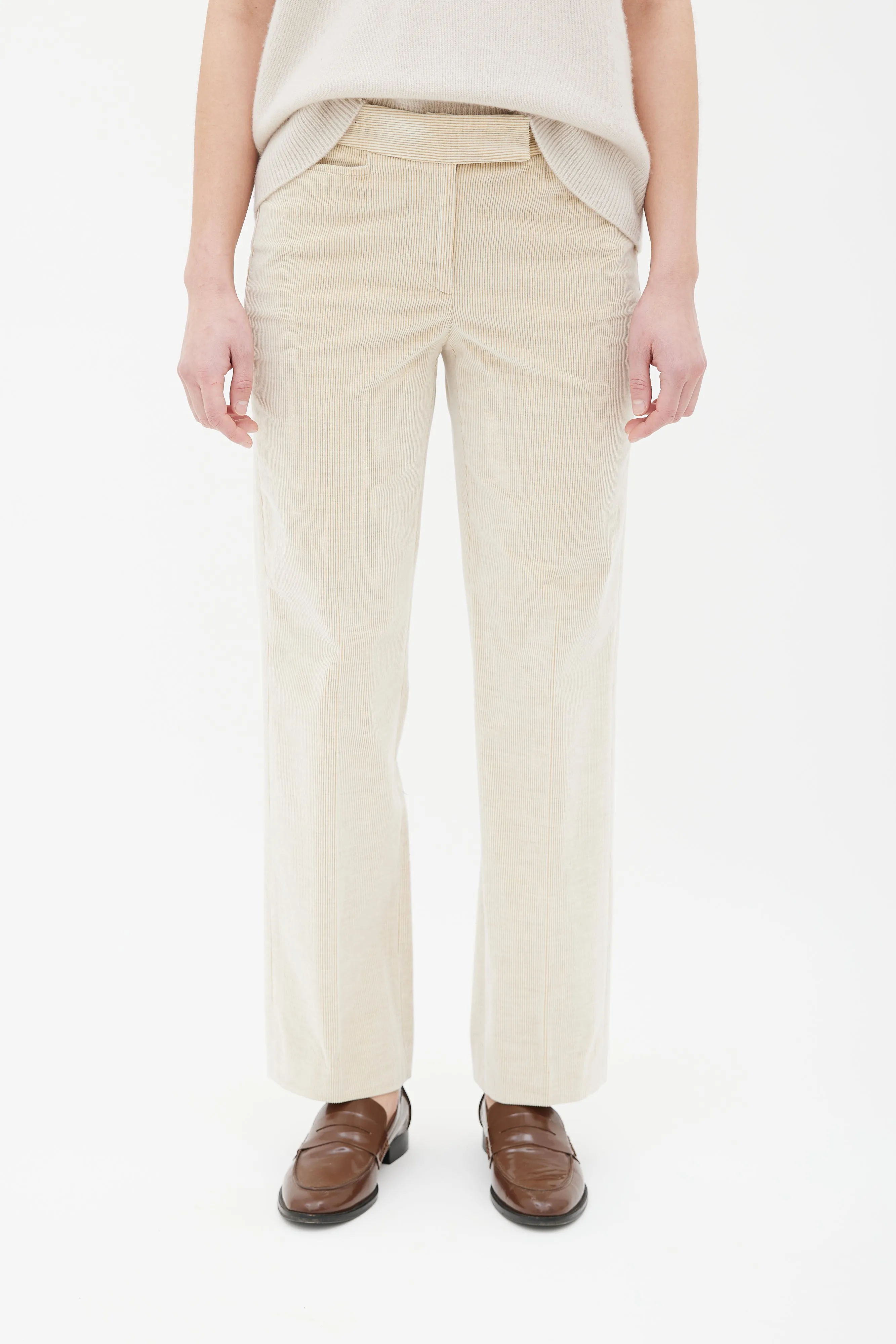 Beige Corduroy Straight Leg Pant