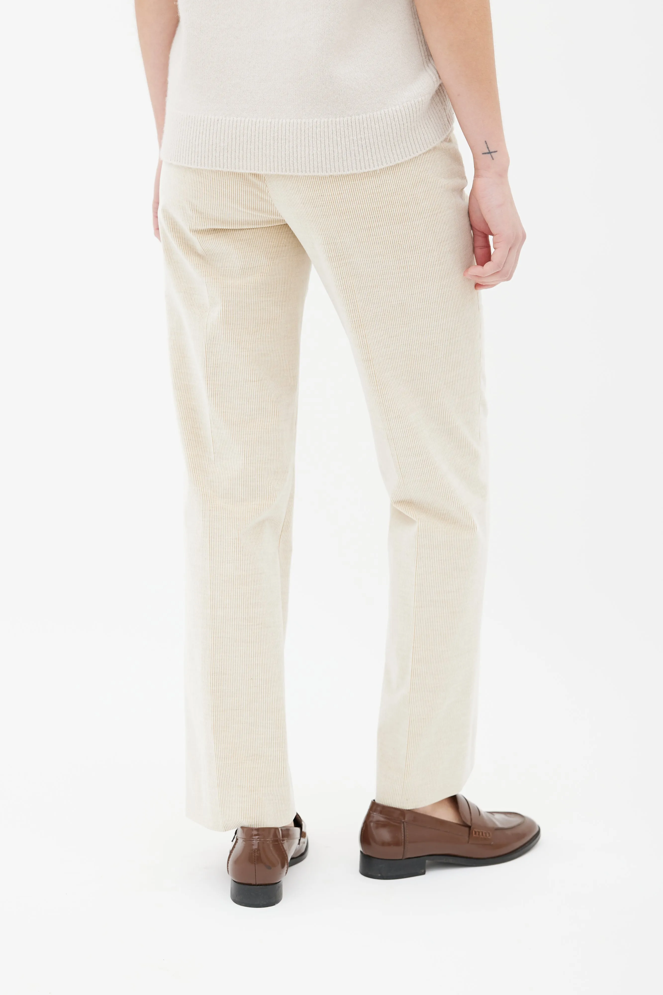 Beige Corduroy Straight Leg Pant