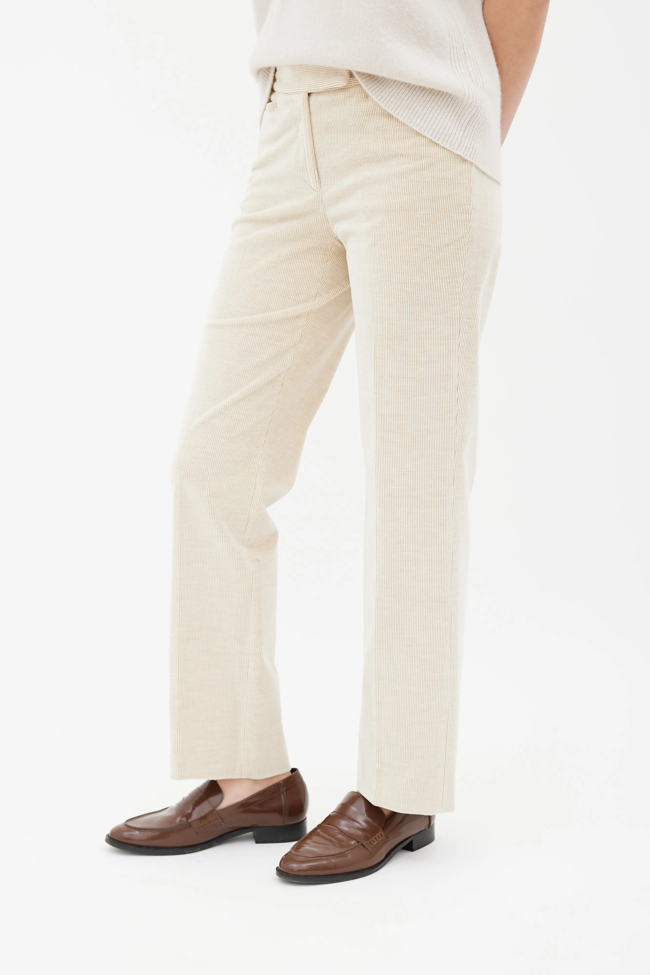 Beige Corduroy Straight Leg Pant