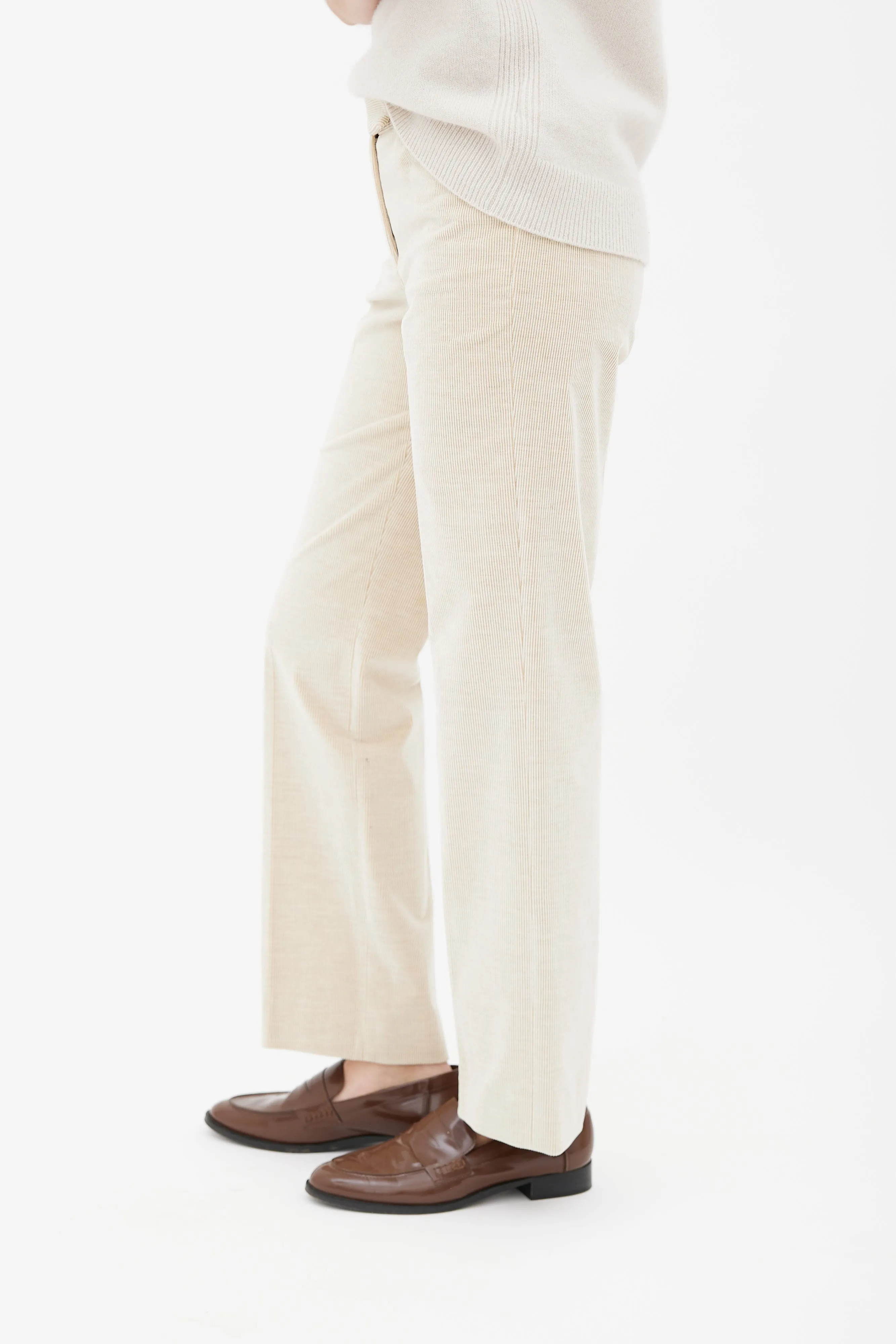 Beige Corduroy Straight Leg Pant