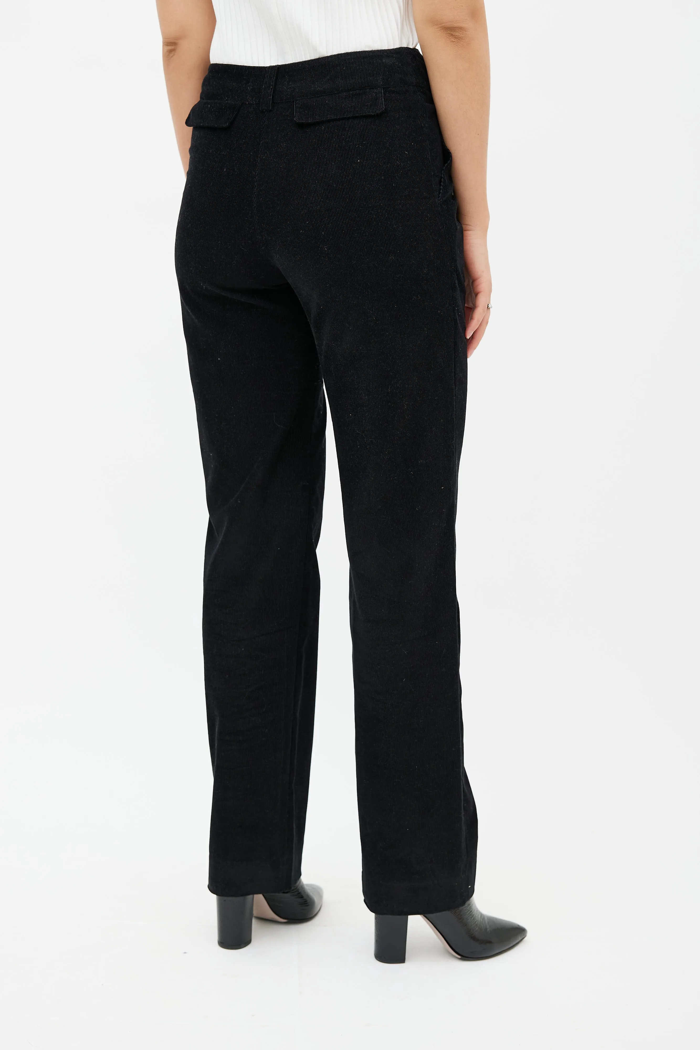 Black Corduroy Double Waist Panel Trouser