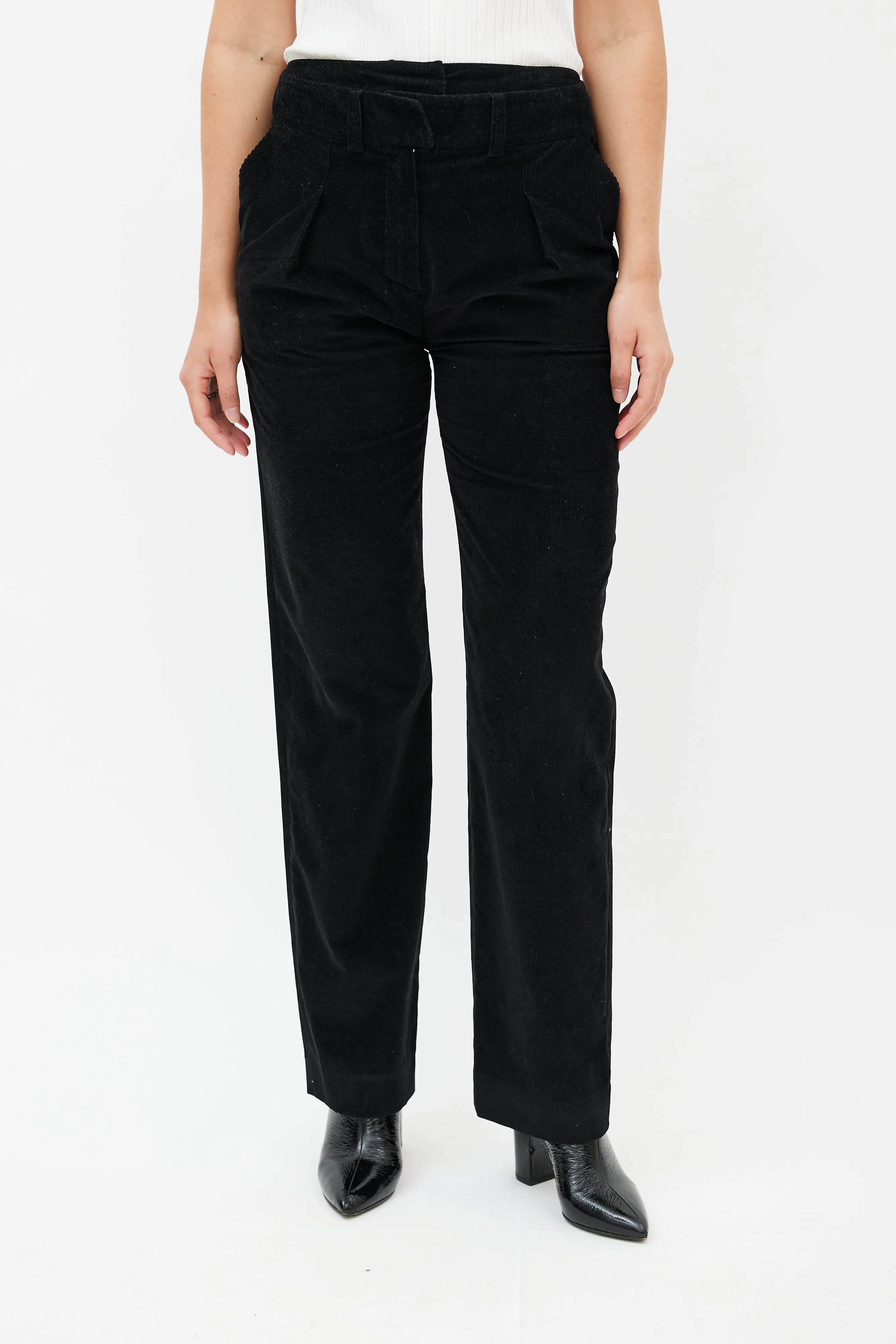 Black Corduroy Double Waist Panel Trouser