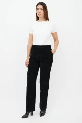 Black Corduroy Double Waist Panel Trouser