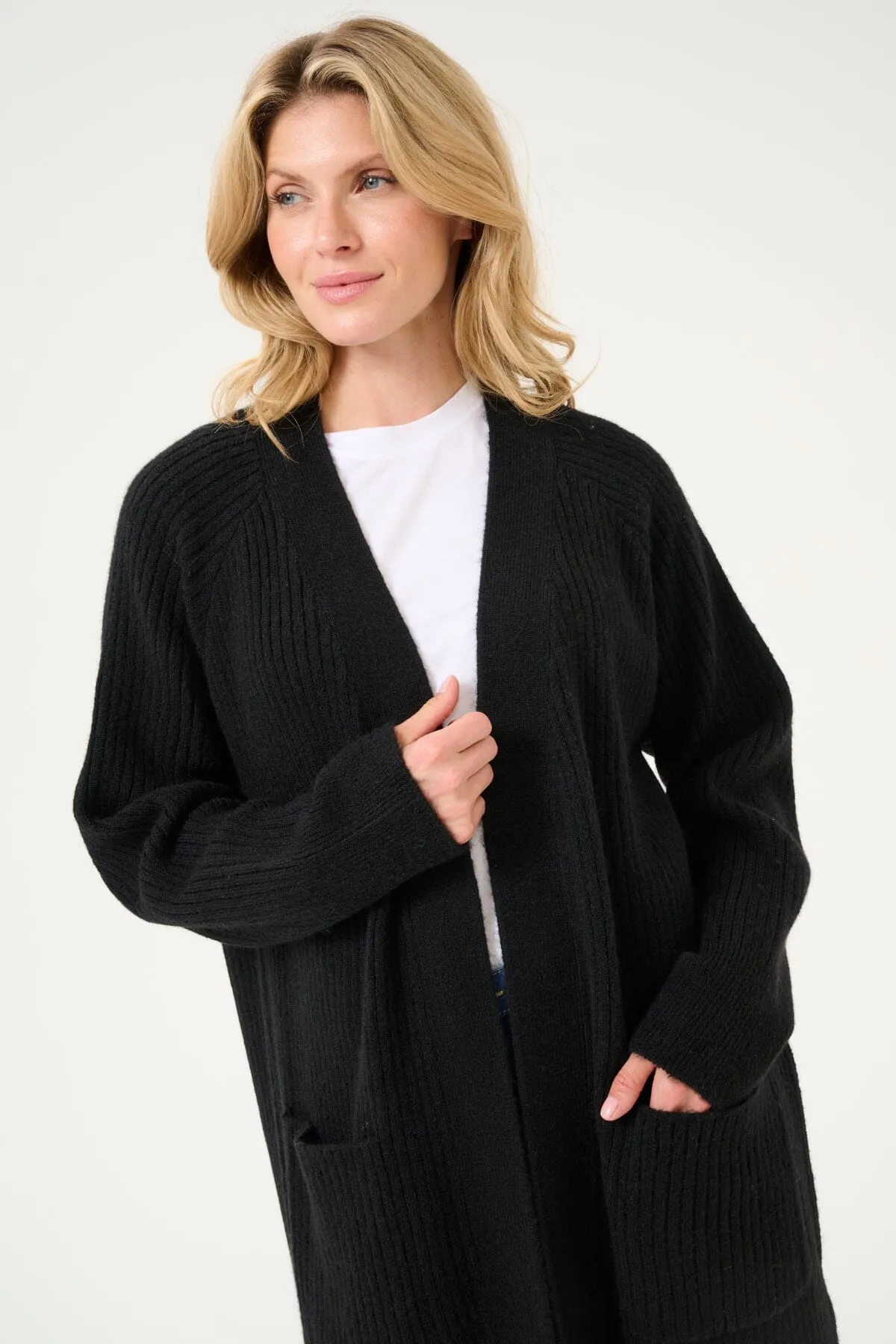 BLACK KNIT LONG CARDIGAN