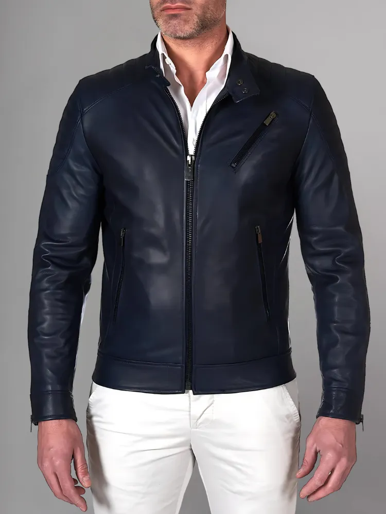 Black Leather Café Racer Jacket