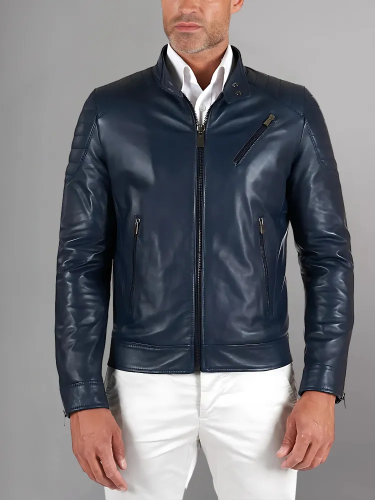 Black Leather Café Racer Jacket