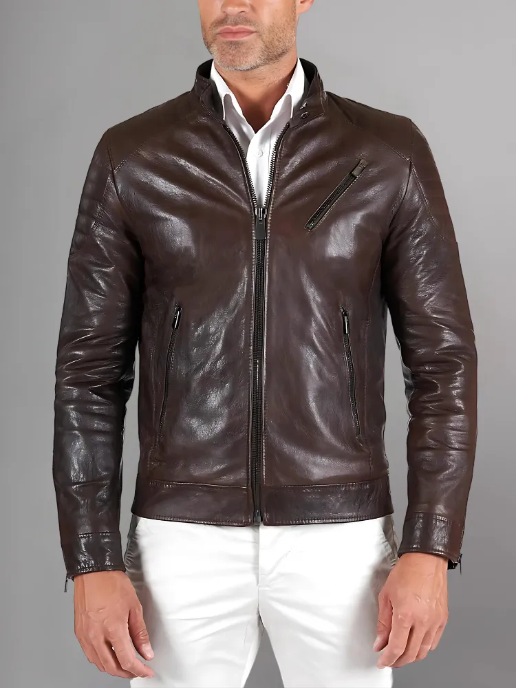 Black Leather Café Racer Jacket