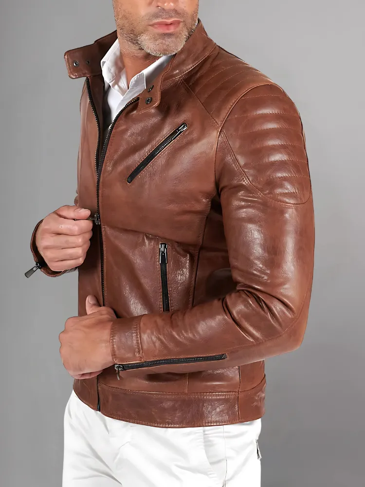 Black Leather Café Racer Jacket