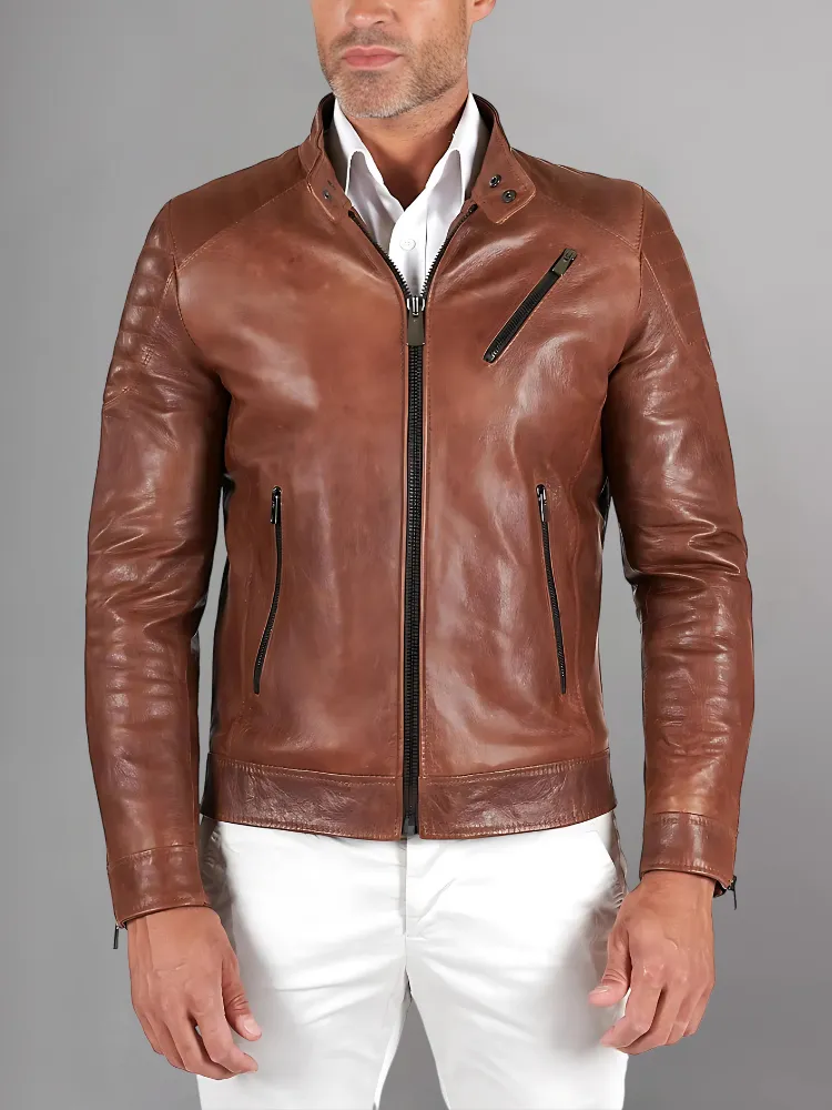 Black Leather Café Racer Jacket