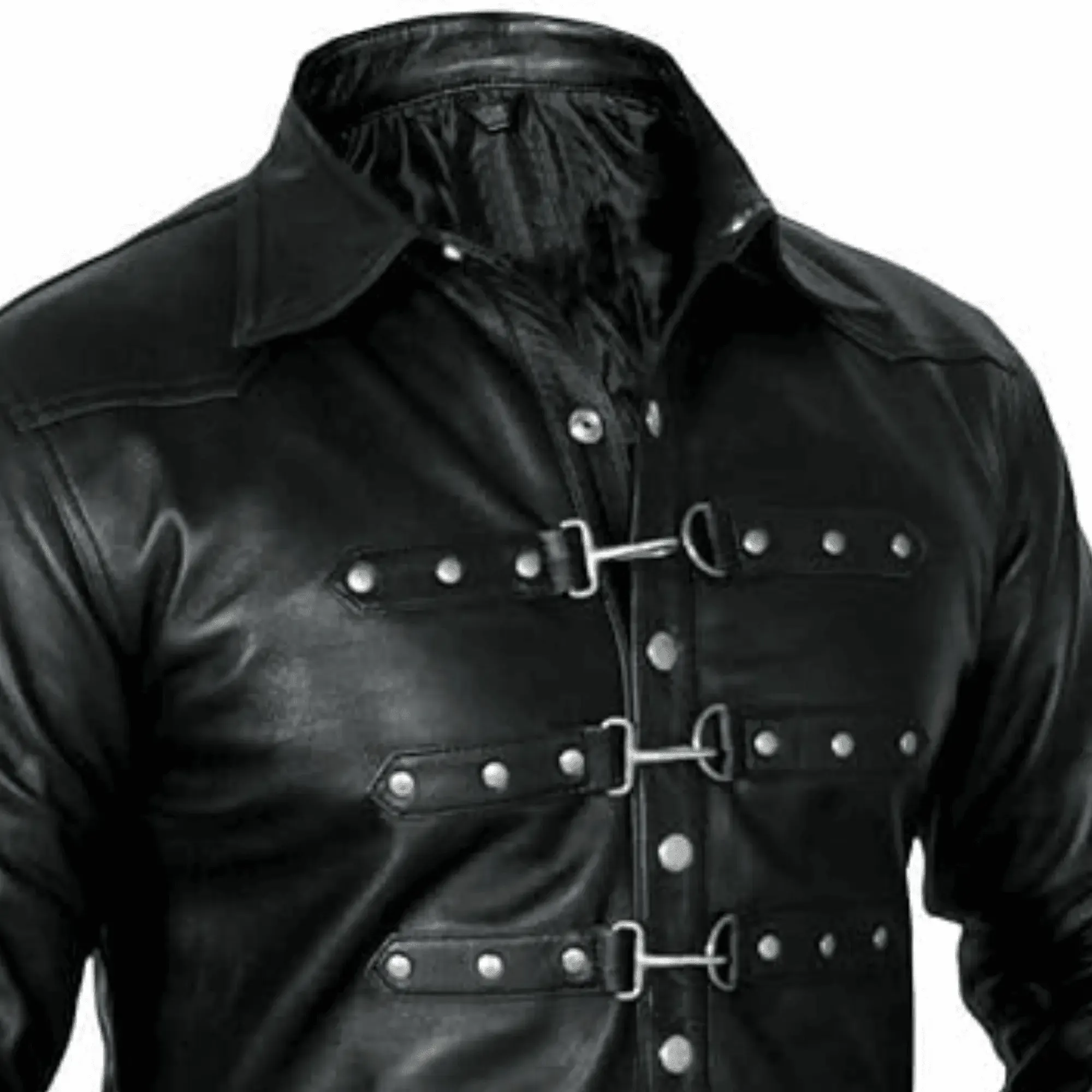 Black Leather Shirt Jacket for Men