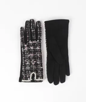 Black Textured Boucle Tweed Gloves