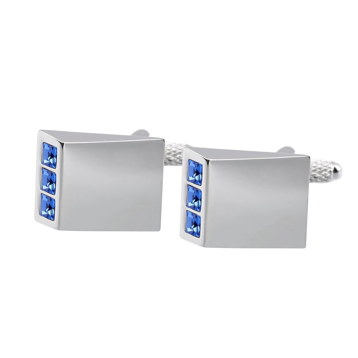 Blue Crystal Wedge Cufflinks (Engraved)