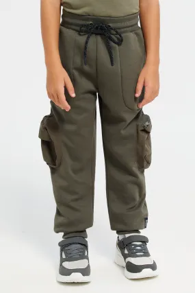 Boys Olive Solid Active Pants