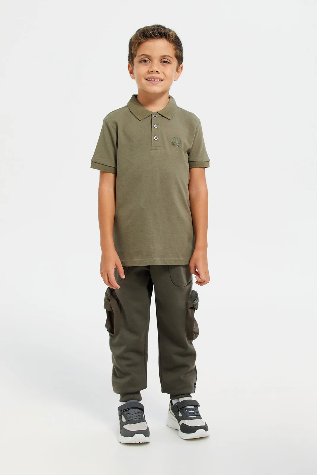 Boys Olive Solid Active Pants