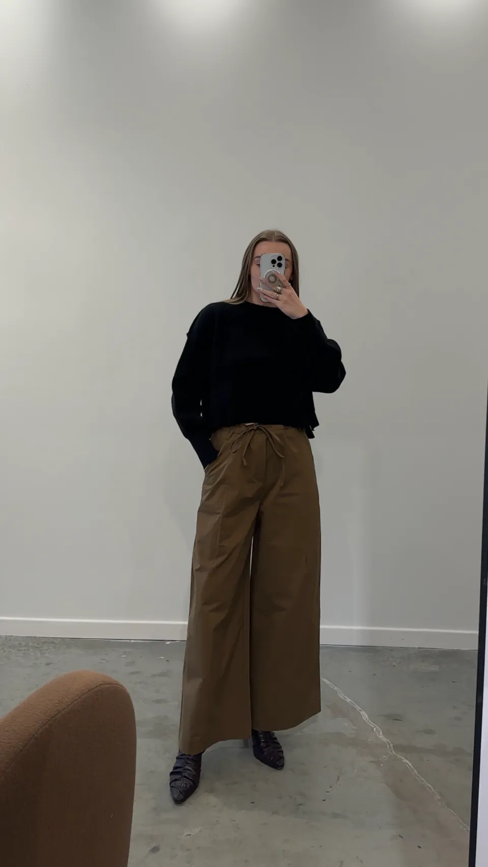 Brown Nylon Blend Drawstring Pants