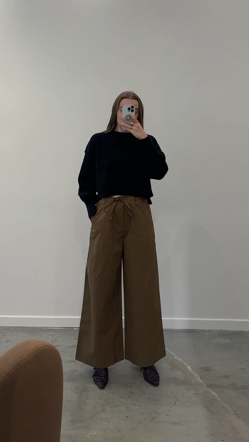 Brown Nylon Blend Drawstring Pants