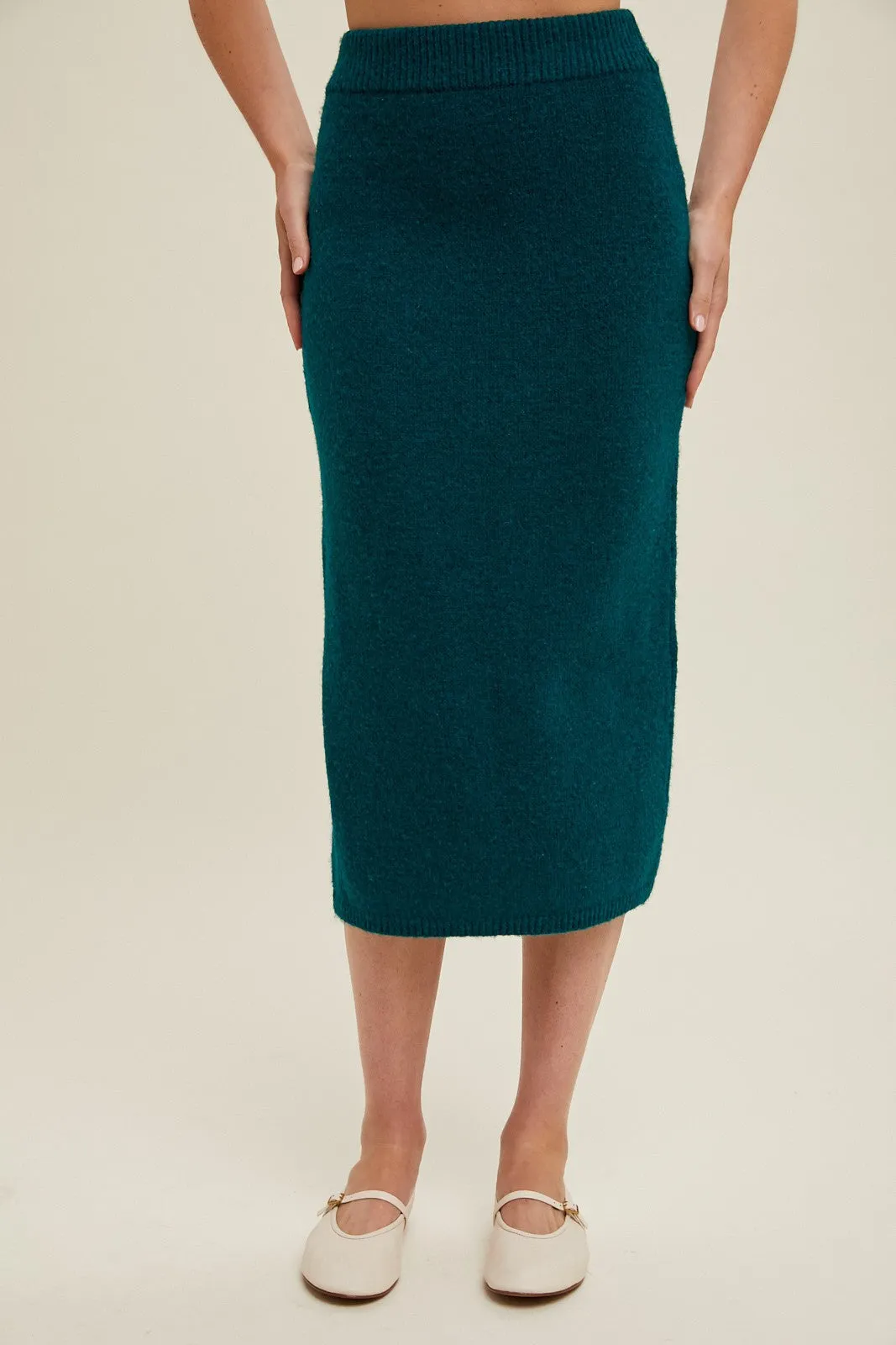 Brushed Midi Sweater Skirt - Forest